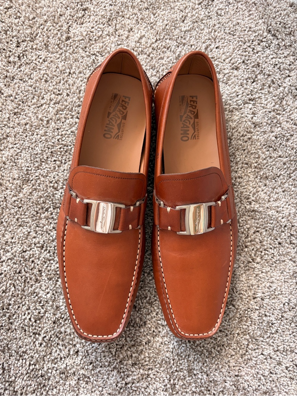 Salvatore Ferragamo Cognac Tan Leather Gancini Bit Driving Shoes Loafers